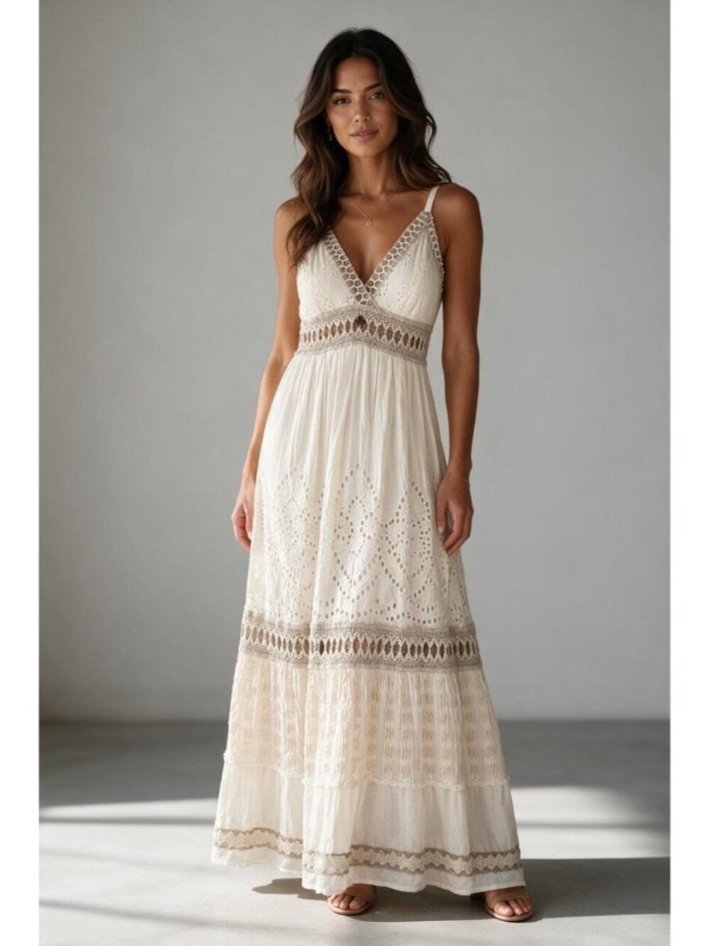 ME 2 MAGIC IVORY BOHO EYELET MAXI DRESS